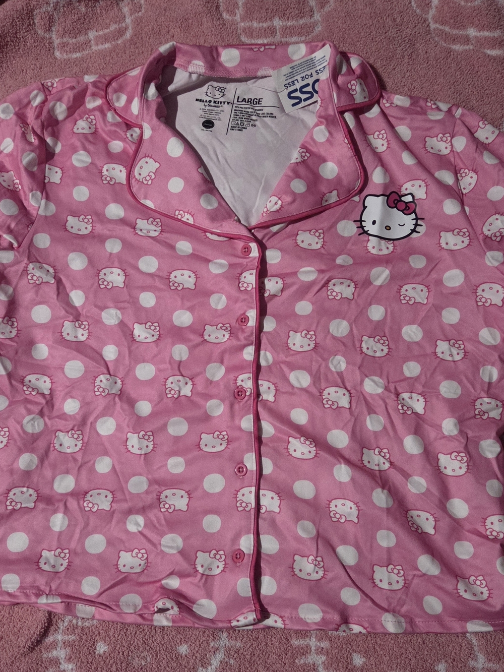 Hello Kitty Pink and White Polka Dot Button-Front Pajama Top